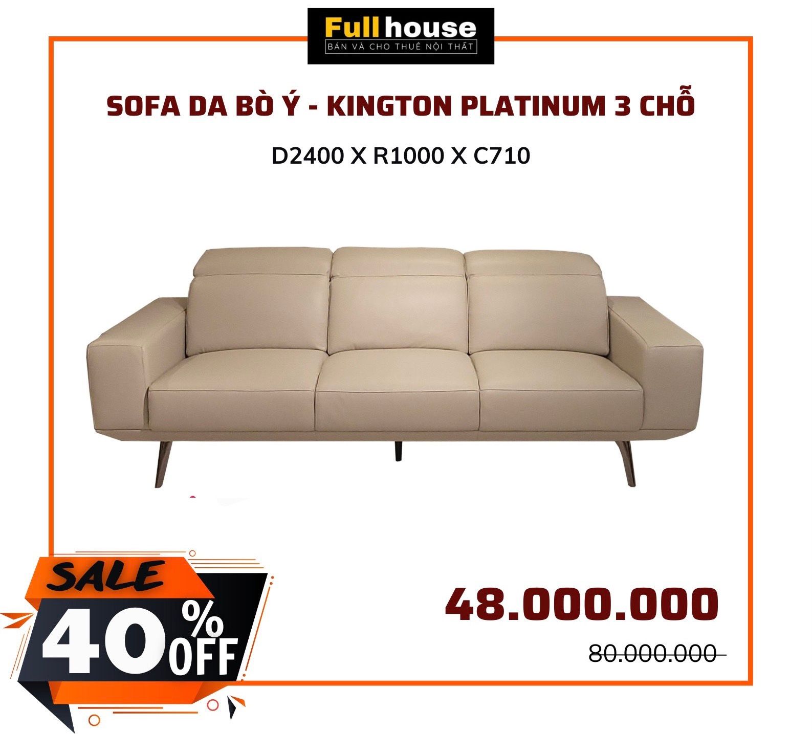  SOFA DA BÒ Ý -  KINGTON PLATINUM 3 CHỖ 