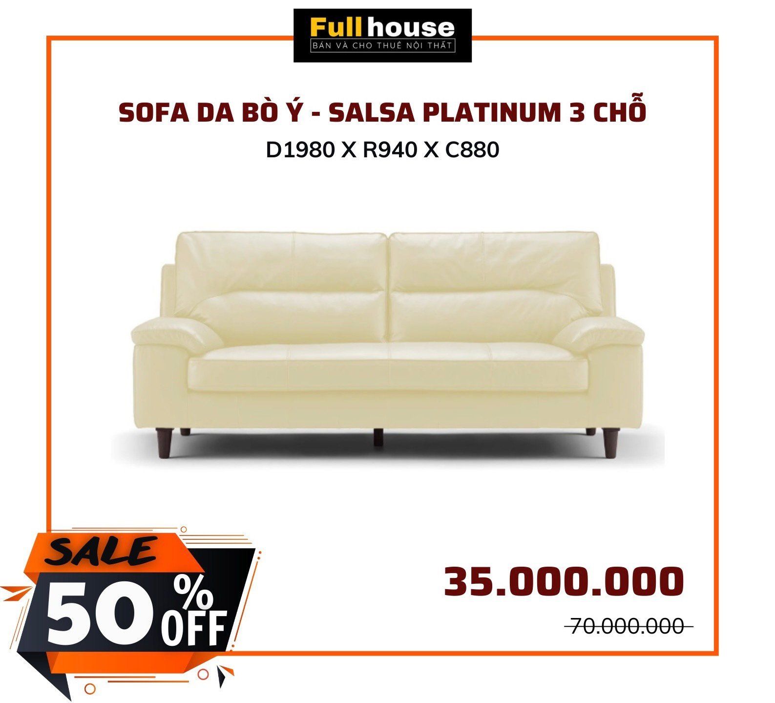  SOFA DA BÒ Ý - SALSA PLATINUM 3 CHỖ 