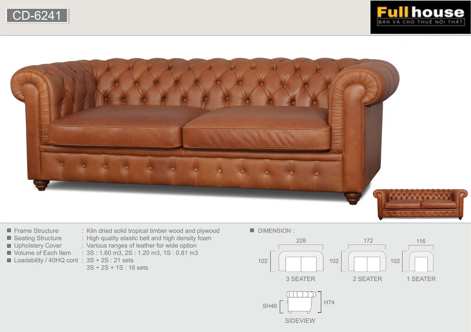 SOFA DA BÒ Ý - CHESTER