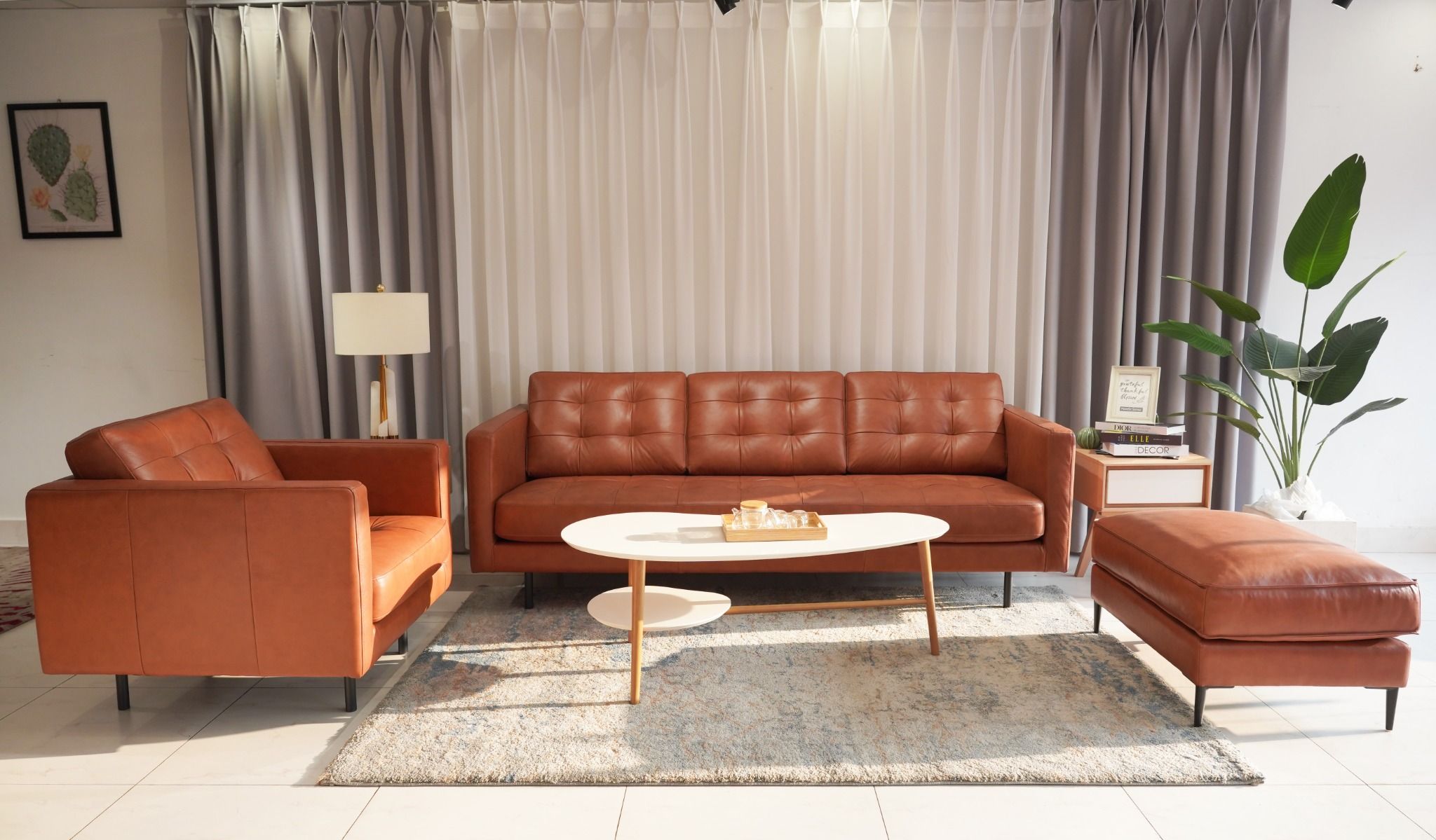  SOFA DA BÒ Ý - BARI SEPIA COGNAC 1 CHỖ 