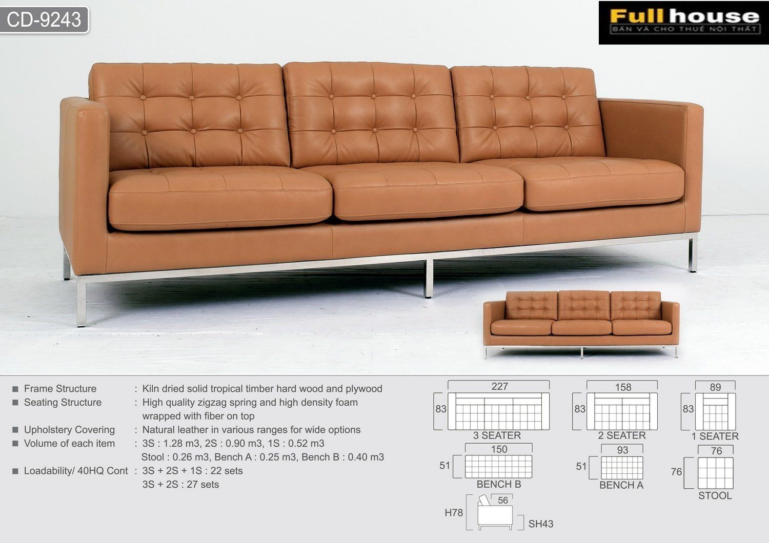 SOFA DA BÒ Ý - PRATO 2 CHỖ