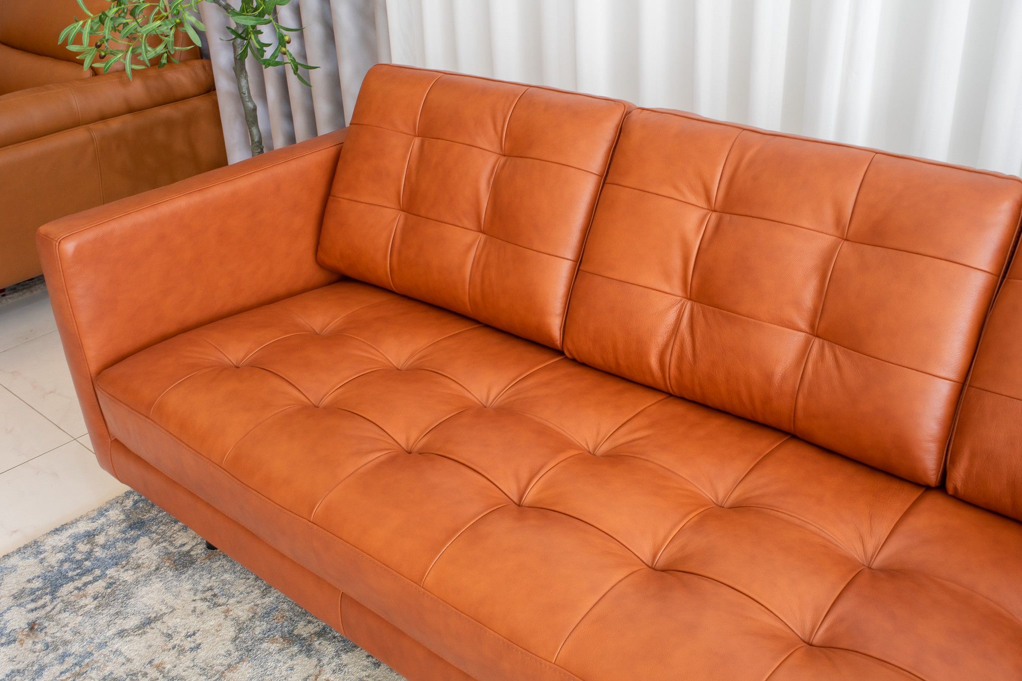  SOFA DA BÒ Ý - BARI  SEPIA COGNAC 3 CHỖ 