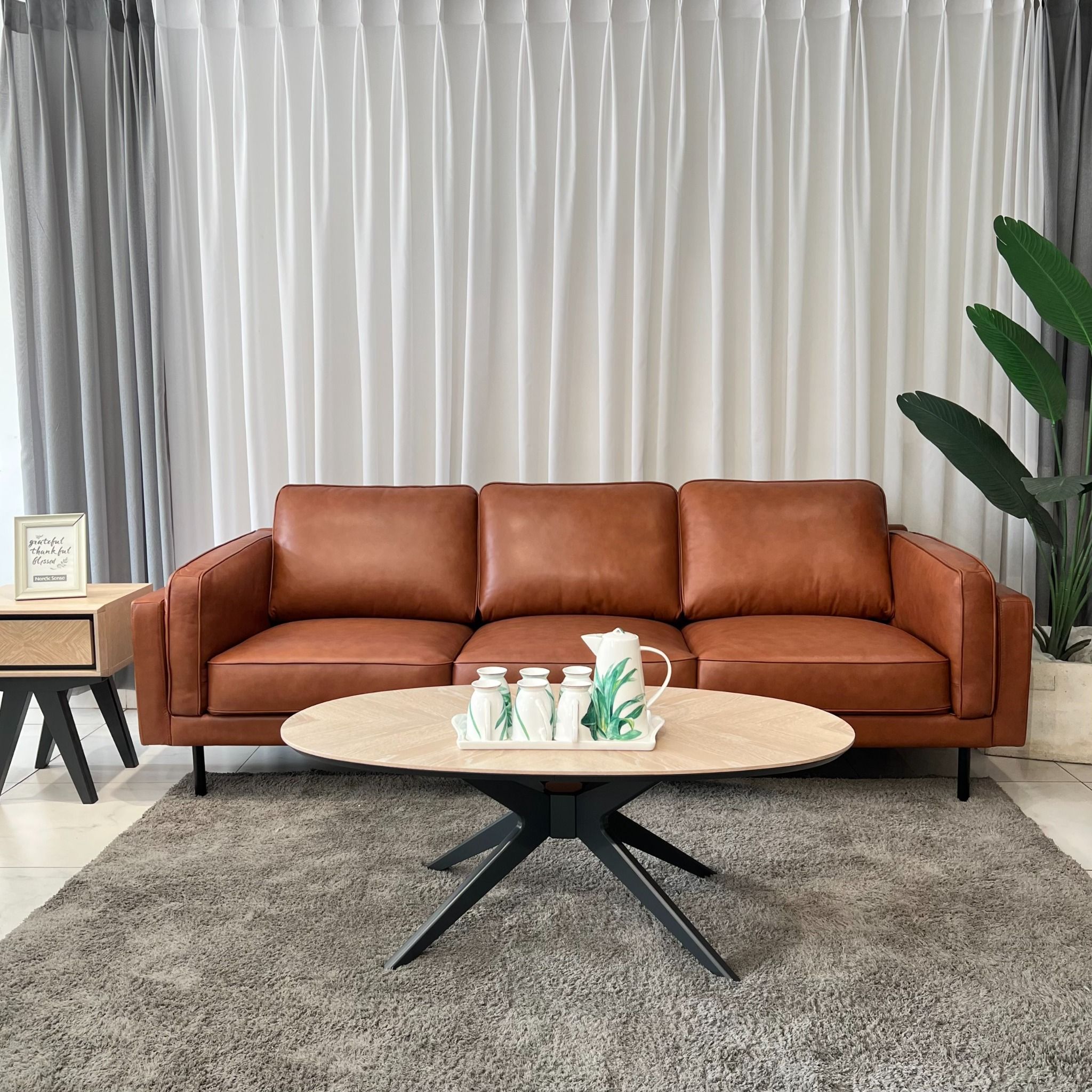  SOFA DA BÒ Ý -  CHARMINGTON COGNAC 3 CHỖ 