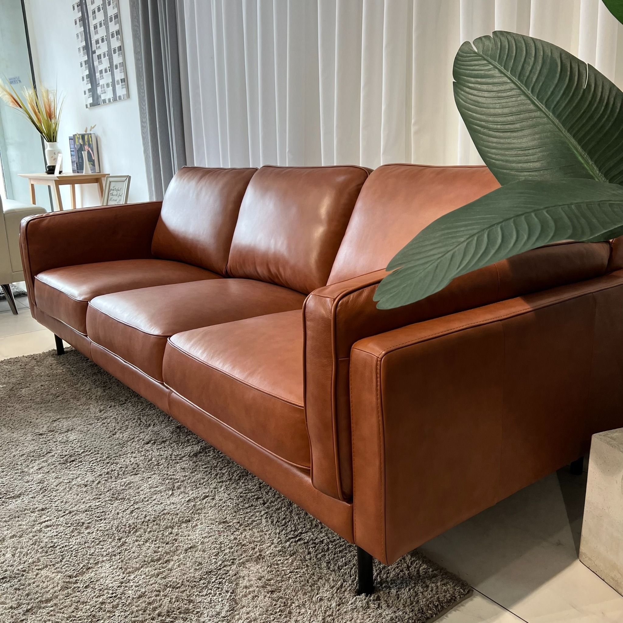  SOFA DA BÒ Ý -  CHARMINGTON COGNAC 3 CHỖ 