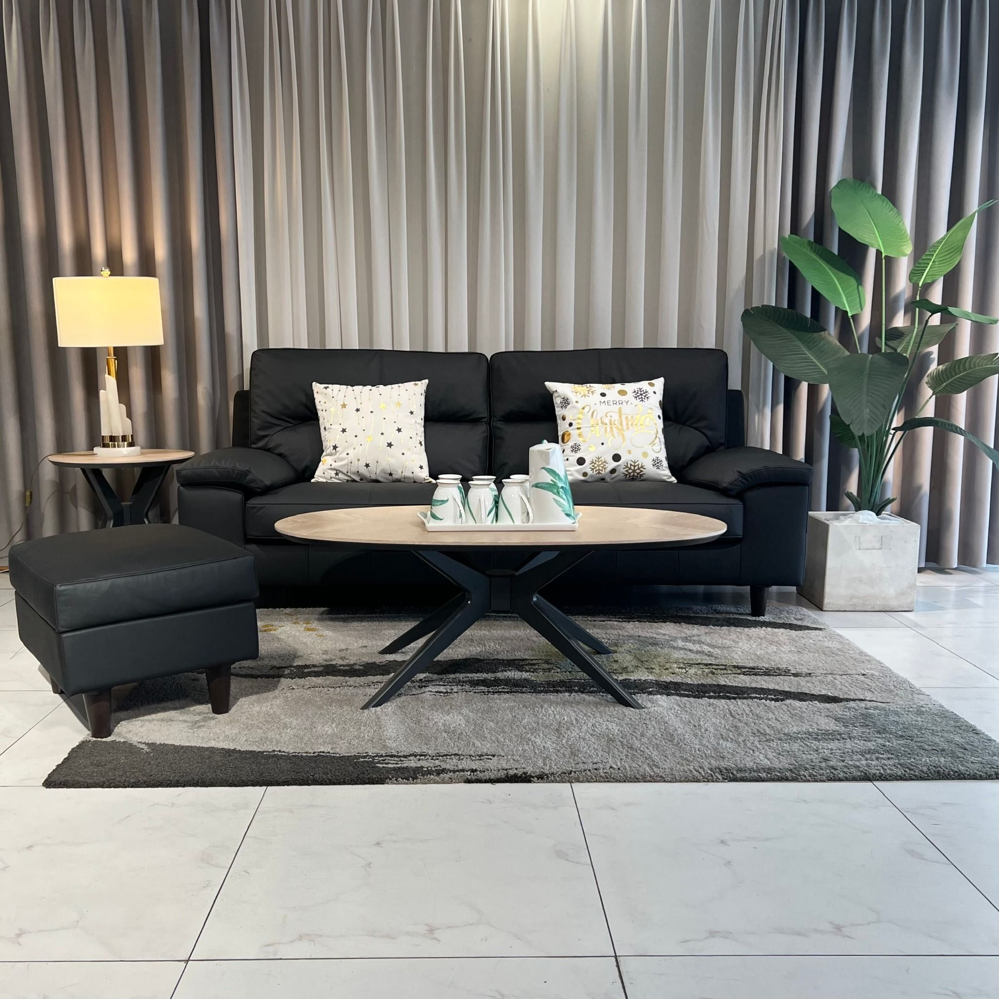  SOFA DA BÒ Ý - SALSA BLACK 3 CHỖ 