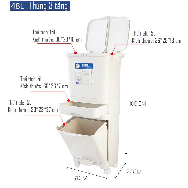 Thùng Rác 3 Tầng - Thông Minh Hơn - Chăm Sóc Bạn Tốt Hơn - Quan Tâm Bản Thân Hơn - Quan Tâm Cả Nhà #careall - SKU 15-thungrac3tang