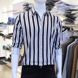 Sơ mi SANLANO stripe & printed 66 Đen Nâu