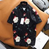 Sơ mi SANLANO tay ngắn hoạ tiết ĐEN hoa Vintage 63