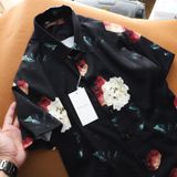 Sơ mi SANLANO tay ngắn hoạ tiết ĐEN hoa Vintage 63