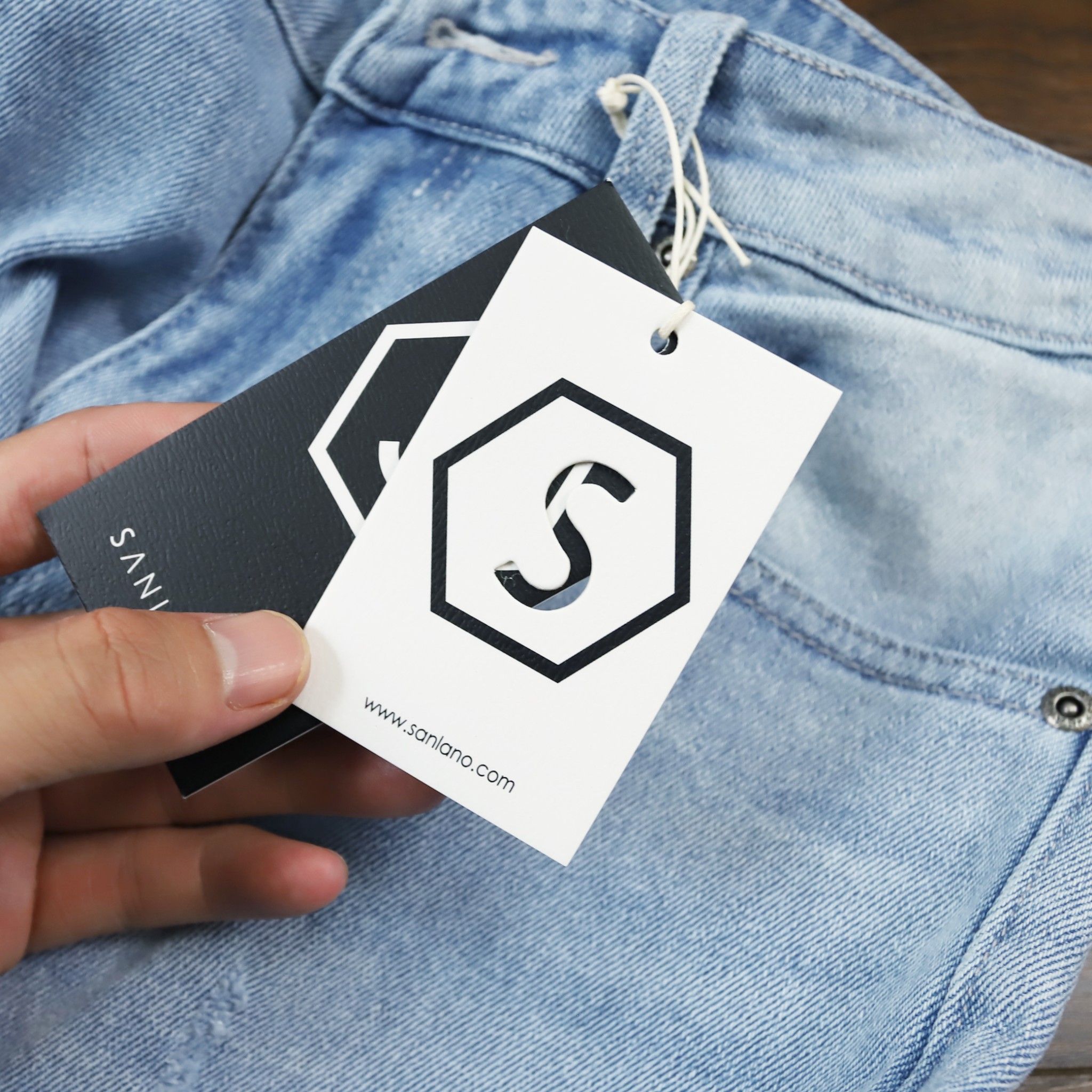 Jeans Sanlano Xanh nhạt xước 201119