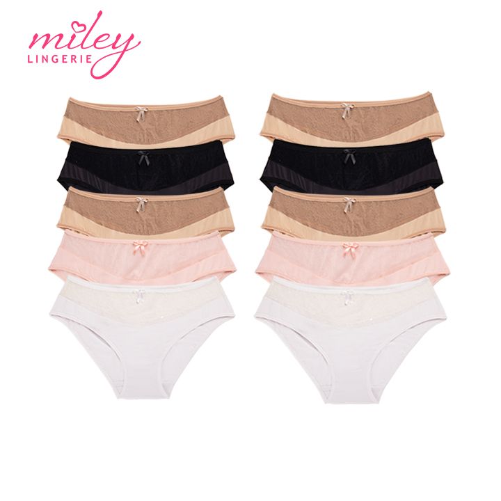 Combo 10 Quần Lót Bikini Thun Lạnh Phối Ren Ép Bông Active Miley Lingerie FMM_34 - Màu Ngẫu Nhiên