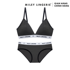 Bộ Áo Ngực Mút Mỏng Không Gọng Cotton Tự Nhiên Và Quần Viền Lưng Logo Color Xám Đậm BeingMe Miley Lingerie