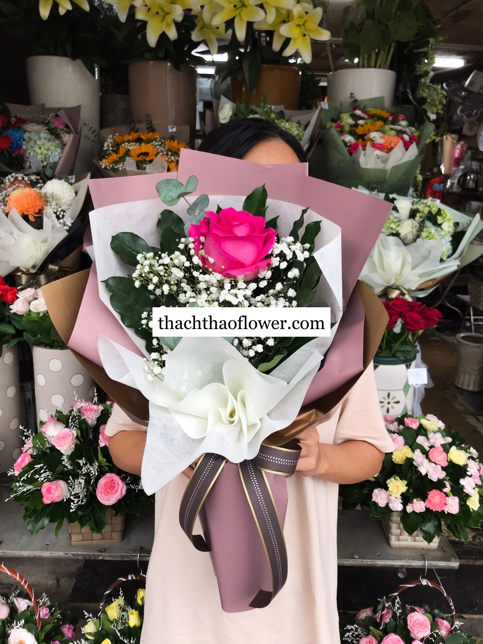 Bó 1 bông hồng Ecuador sen | LE083