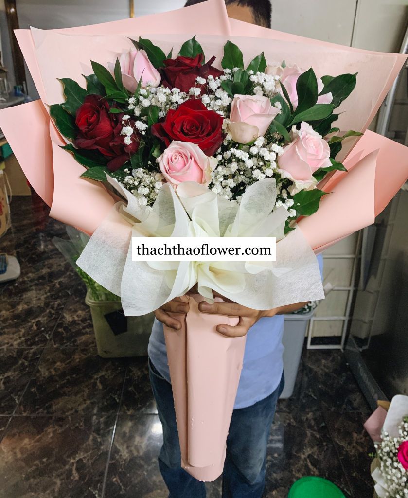 Bó hồng Hà Lan tông hồng đỏ | LE088