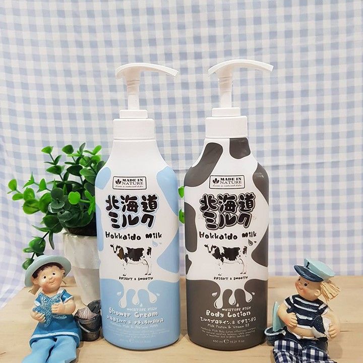 Combo Sữa dưỡng thể và Sữa tắm dưỡng ẩm và sáng mịn da Hokkaido Made In Nature 450ml/chai