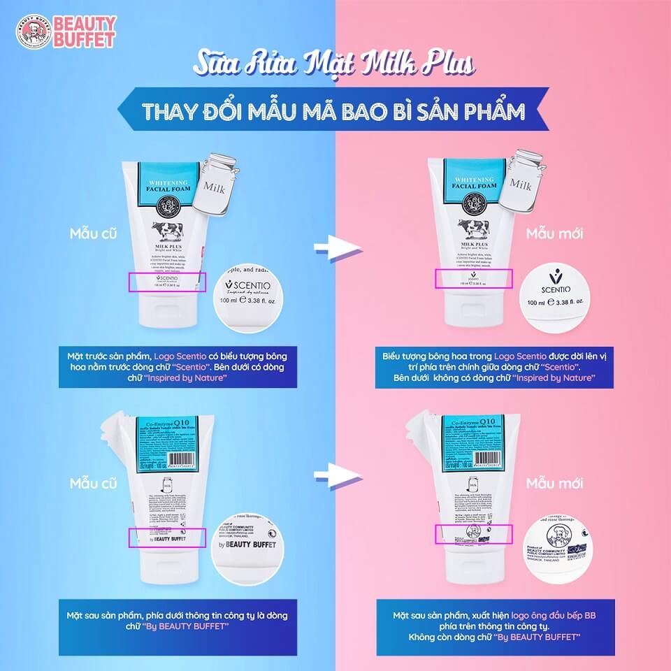 Sữa rửa mặt tạo bọt dưỡng trắng và trẻ hoá da Scentio Milk Plus Beauty Buffet Thái Lan 100ml