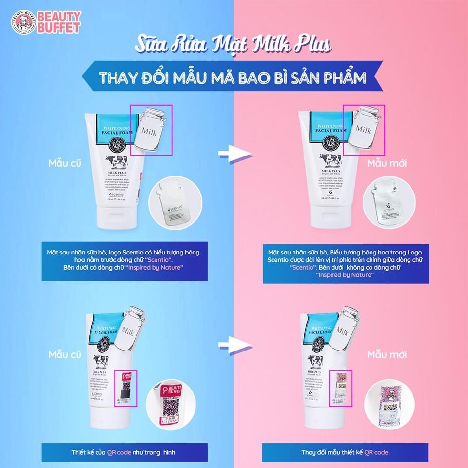 Sữa rửa mặt tạo bọt dưỡng trắng và trẻ hoá da Scentio Milk Plus Beauty Buffet Thái Lan 100ml