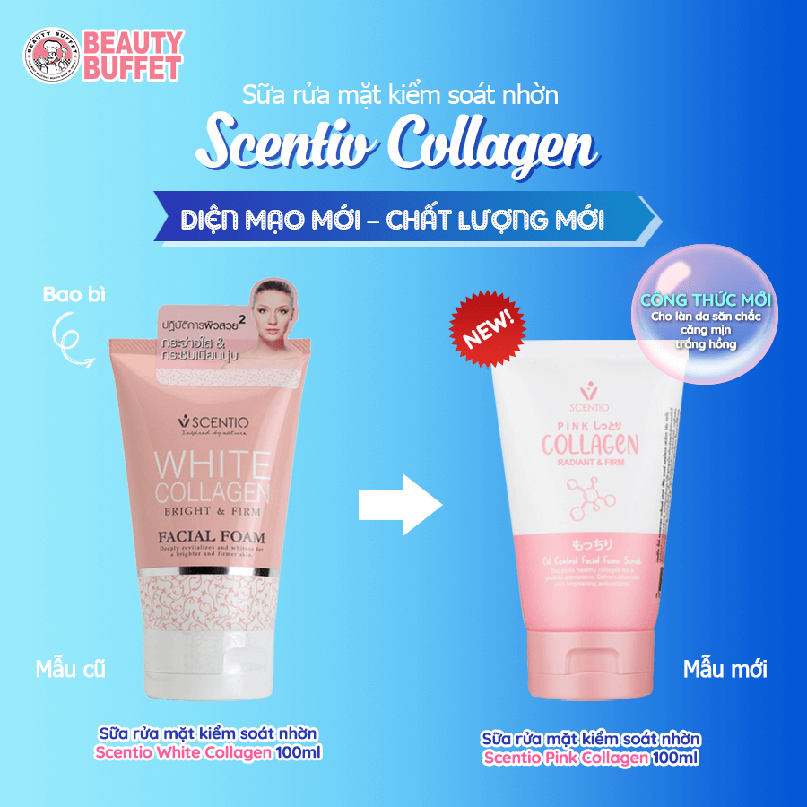 Sữa rửa mặt kiểm soát nhờn Beauty Buffet Scentio Pink Collagen 100ml