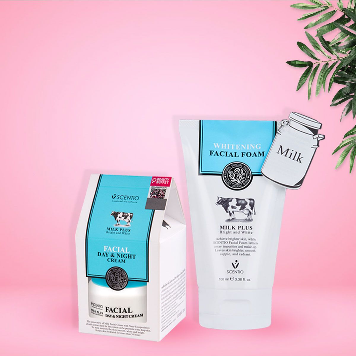 Combo Sữa rửa mặt + Kem dưỡng trắng và trẻ hóa da ngày và đêm Scentio Milk Plus 50ml