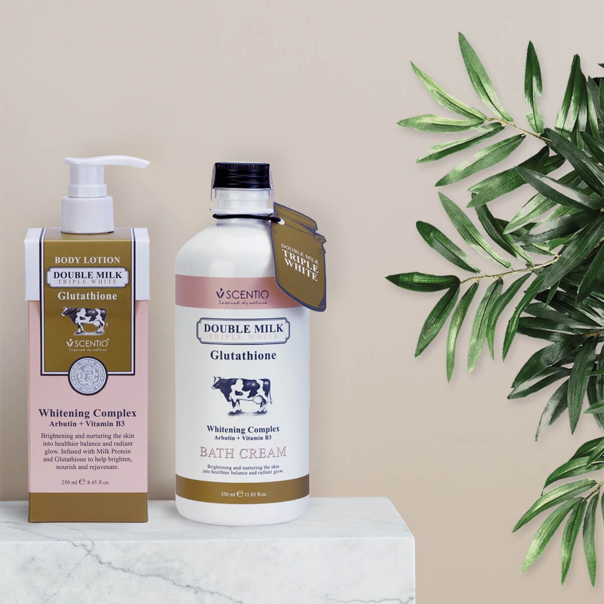 Combo Sữa tắm và Dưỡng thể trắng da Scentio Double Milk Triple White + Tặng Muối tắm Milk Plus 300g