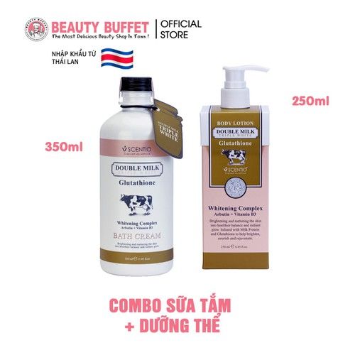 Combo sữa tắm 350ml và sữa dưỡng thể 250ml trắng da Scentio Double Milk Triple White