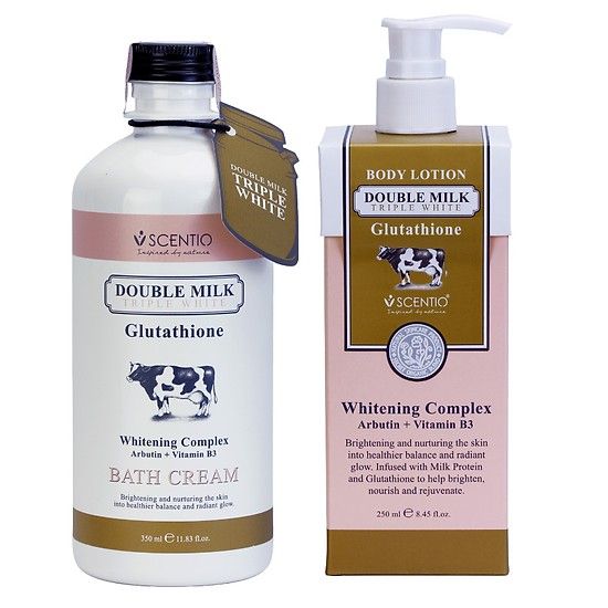 Combo sữa tắm 350ml và sữa dưỡng thể 250ml trắng da Scentio Double Milk Triple White