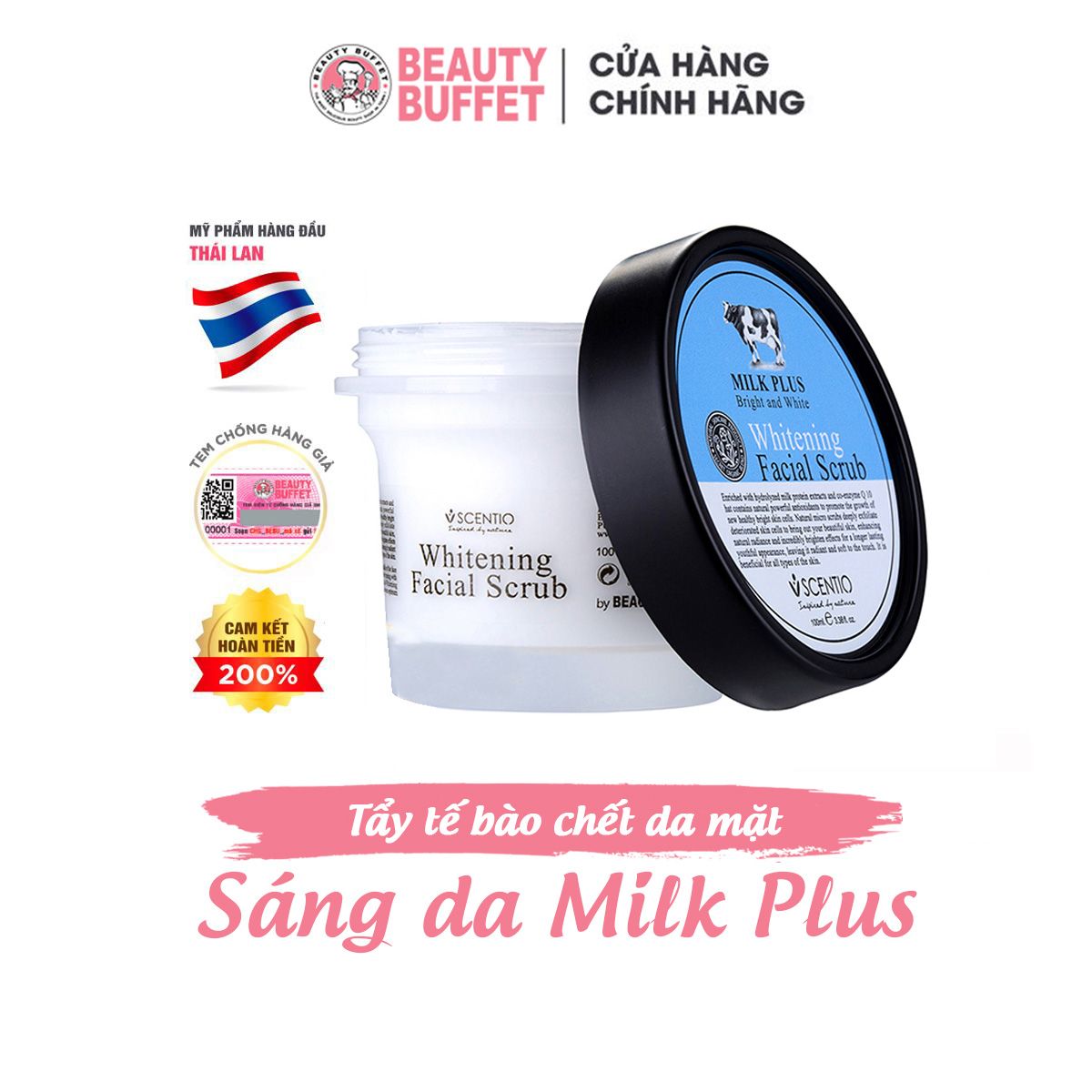 Tẩy tế bào chết da mặt trắng và trẻ hoá da Beauty Buffet Scentio Milk Plus 100ml