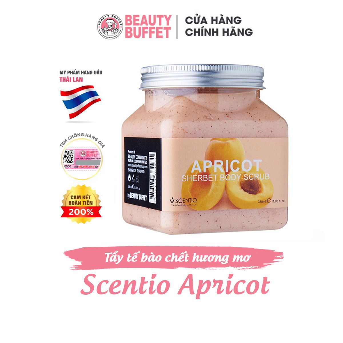 Tẩy tế bào chết toàn thân dưỡng ẩm và sáng mịn da chiết xuất quả mơ Scentio Apricot 350ml