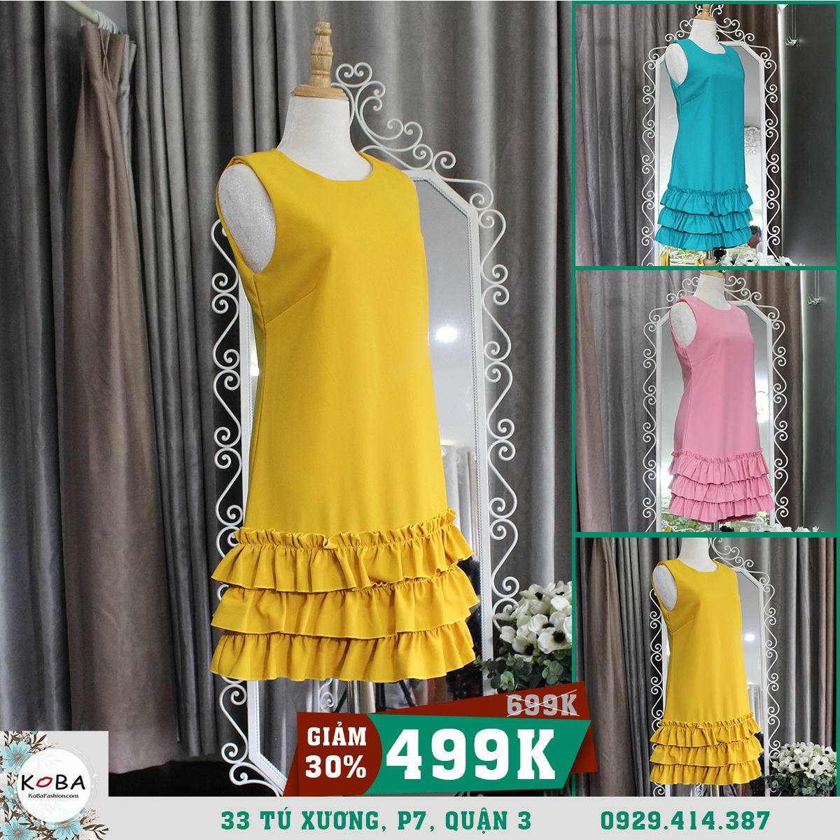 Đầm váy chữ A Thiết Kế Chân Nhún Bèo K002