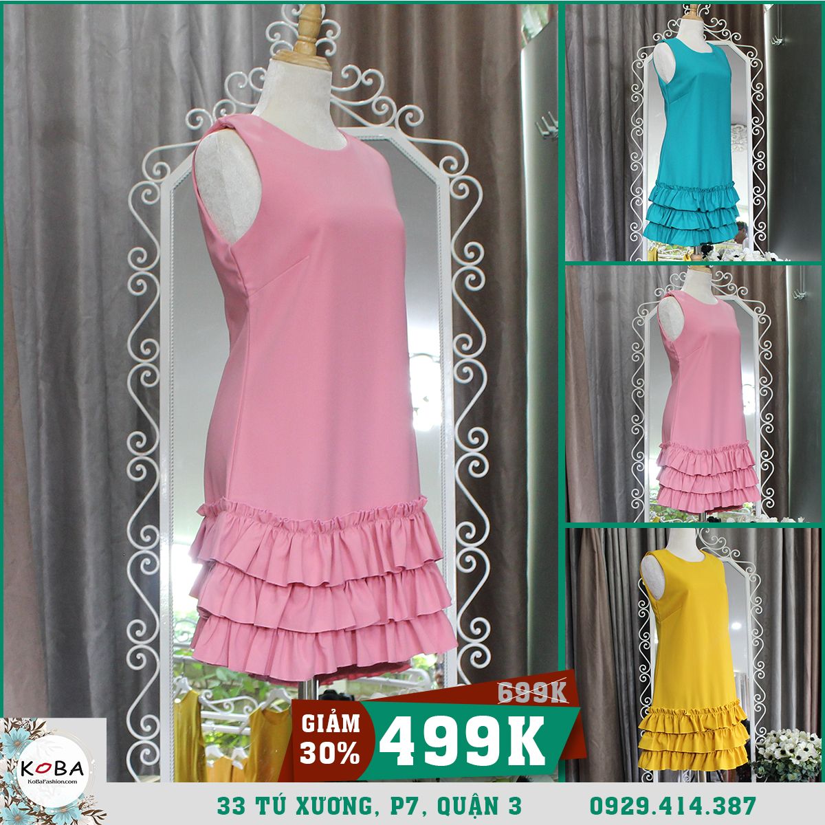 Đầm váy chữ A Thiết Kế Chân Nhún Bèo K002