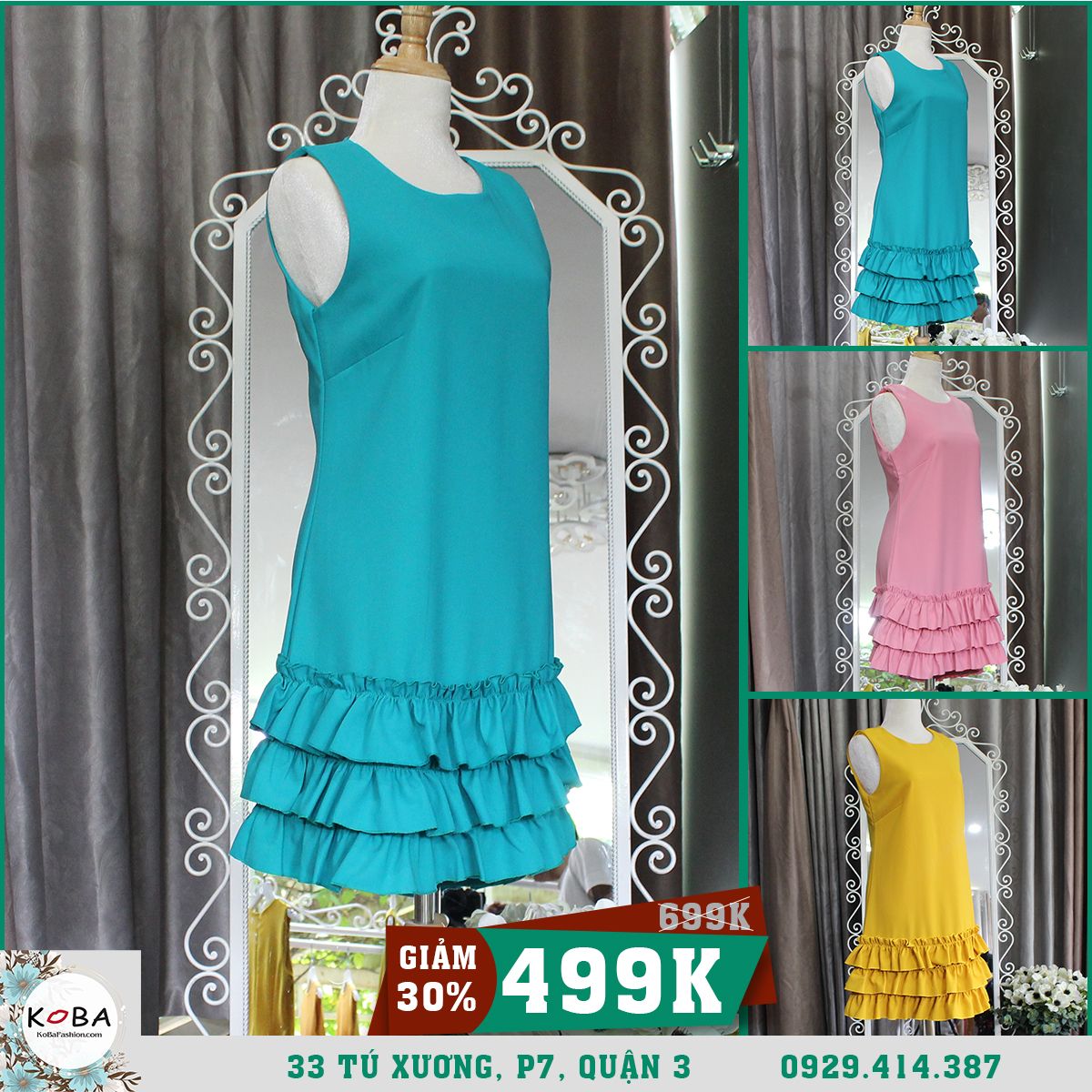 Đầm váy chữ A Thiết Kế Chân Nhún Bèo K002