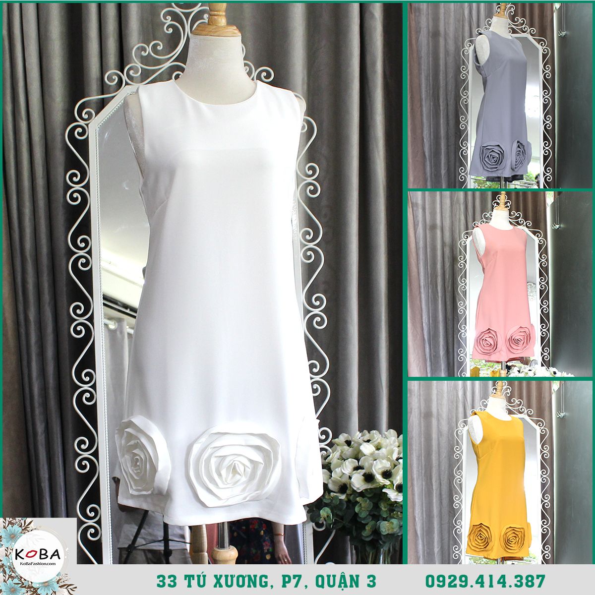 Đầm váy chữ A Hoa Vải Thanh Lịch