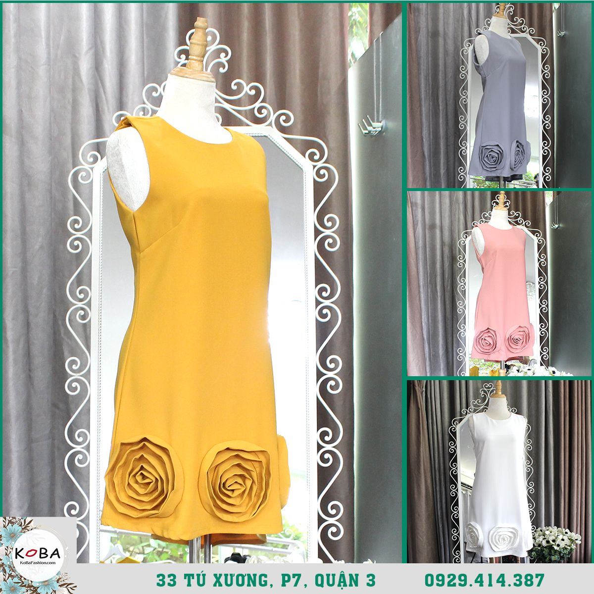 Đầm váy chữ A Hoa Vải Thanh Lịch