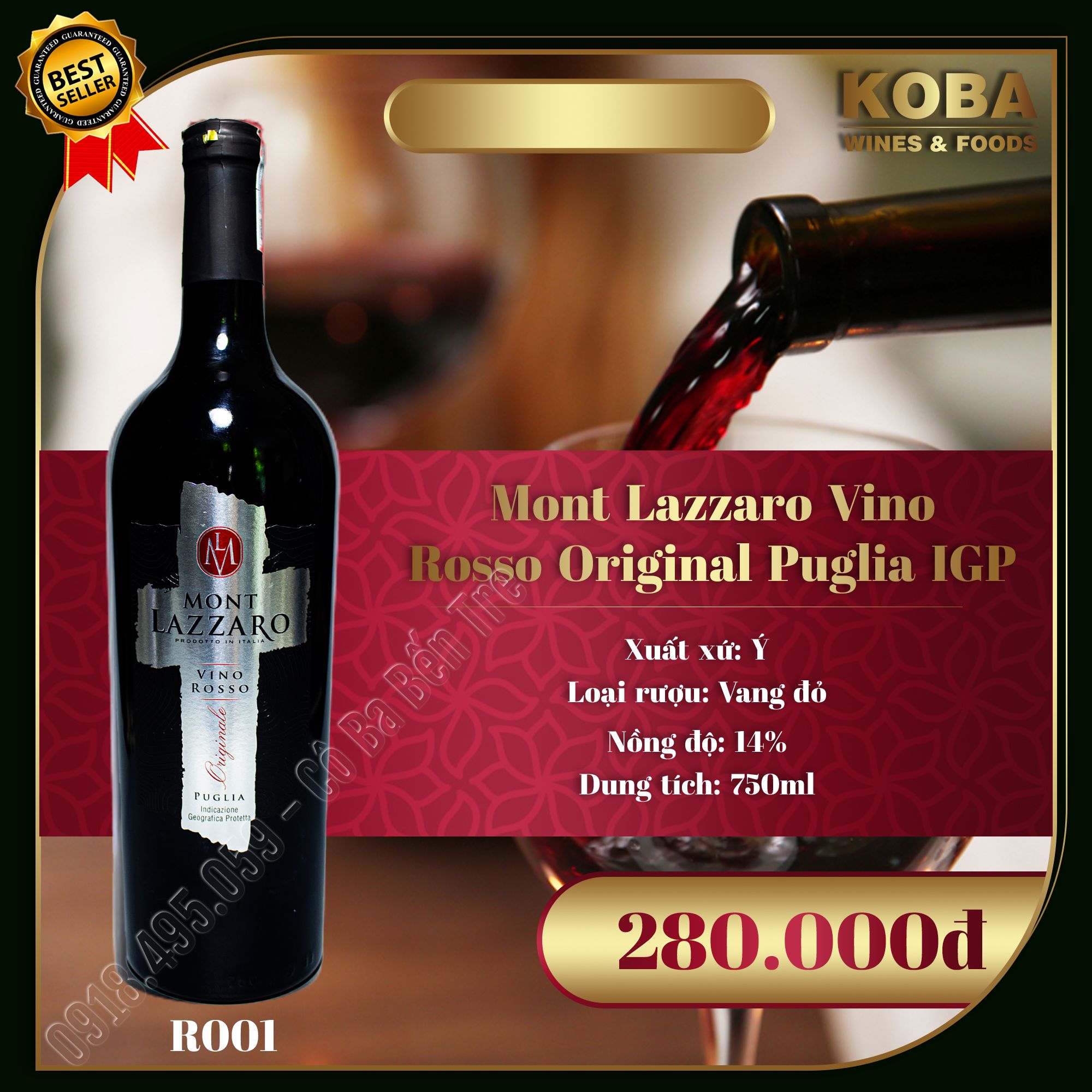 Rượu Vang đỏ Ý - Mont Lazzaro Vino Rosso Original Puglia IGP - 14 độ