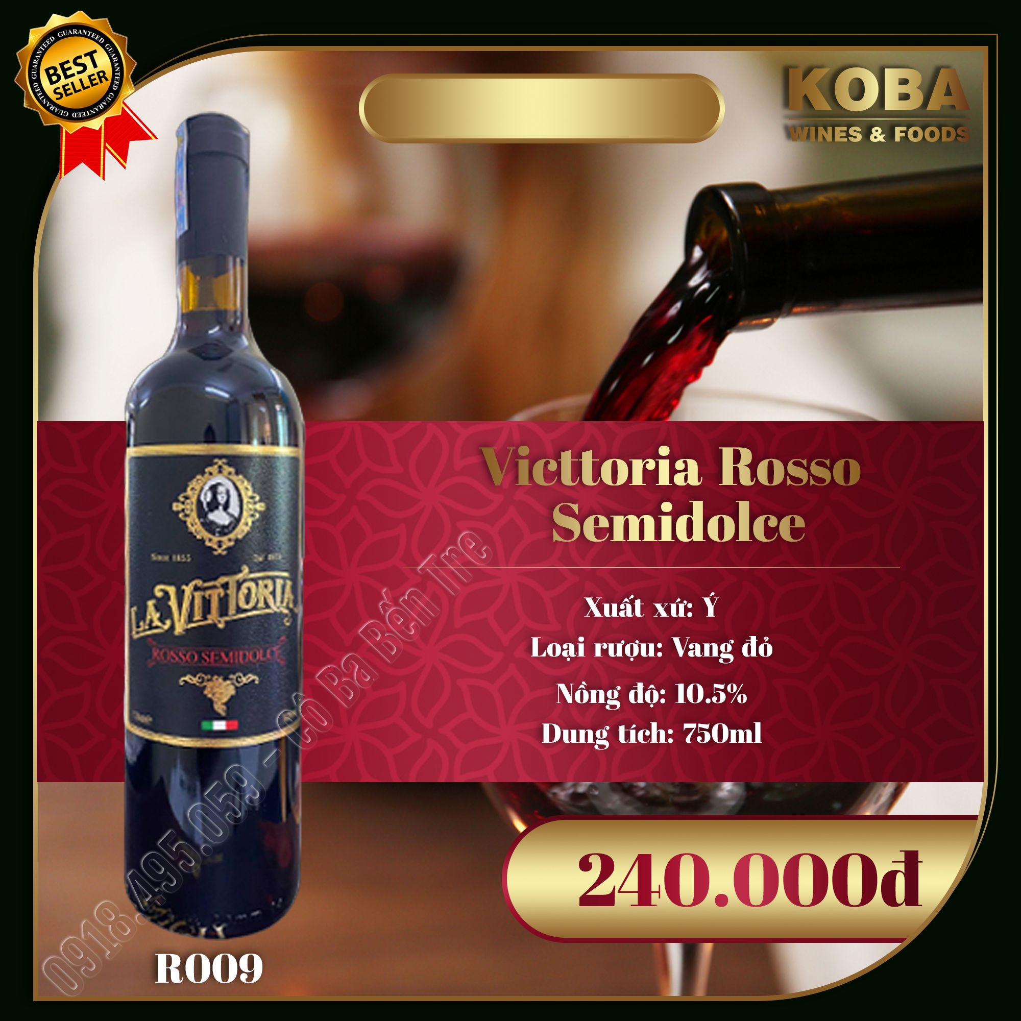 Rượu vang đỏ Victtoria Rosso Semidolce - Italy 10.5 độ - 750ml