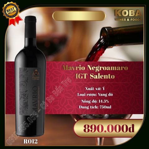  Rượu Vang Đỏ Ý Mavrio Negroamaro IGT Salento - 14.5 độ 