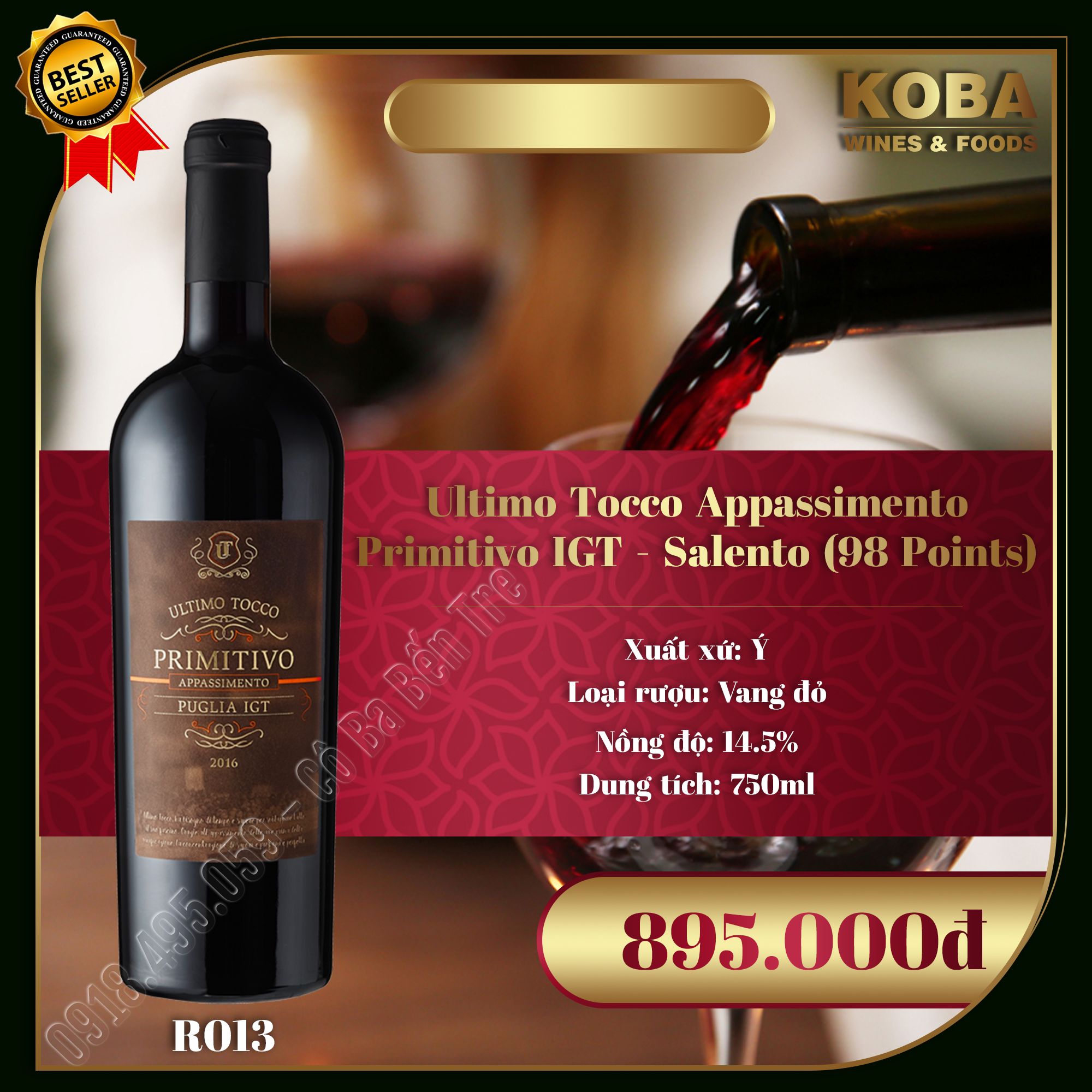 Rượu Vang Đỏ Ultimo Tocco Appassimento Primitivo IGT - Salento (98 Points) - 14.5 độ
