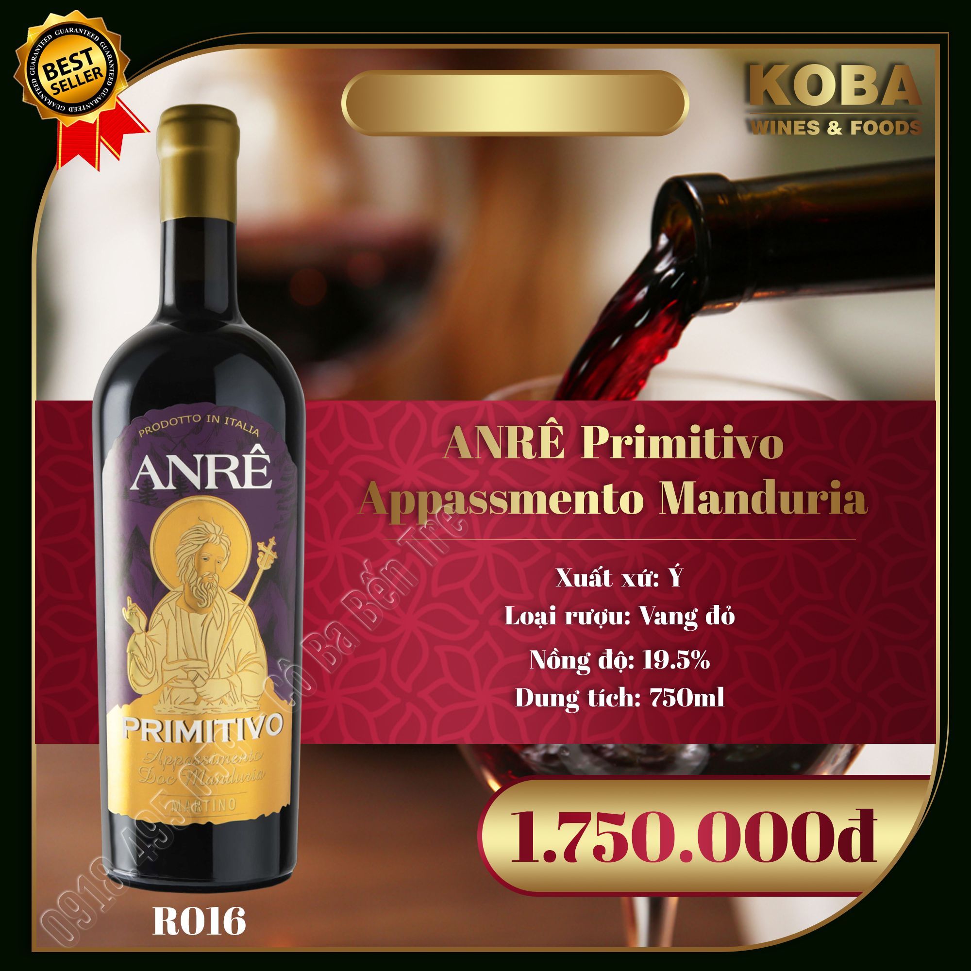 Rượu Vang Đỏ Ý - ANRÊ Primitivo Appassimento Manduria - 19.5 độ