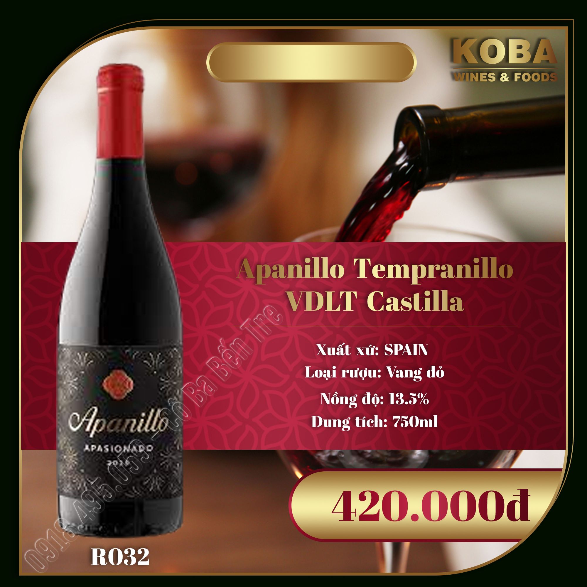 Rượu Vang Đỏ Spain - Apanillo Tempranillo VDLT Castilla - 13.5 độ