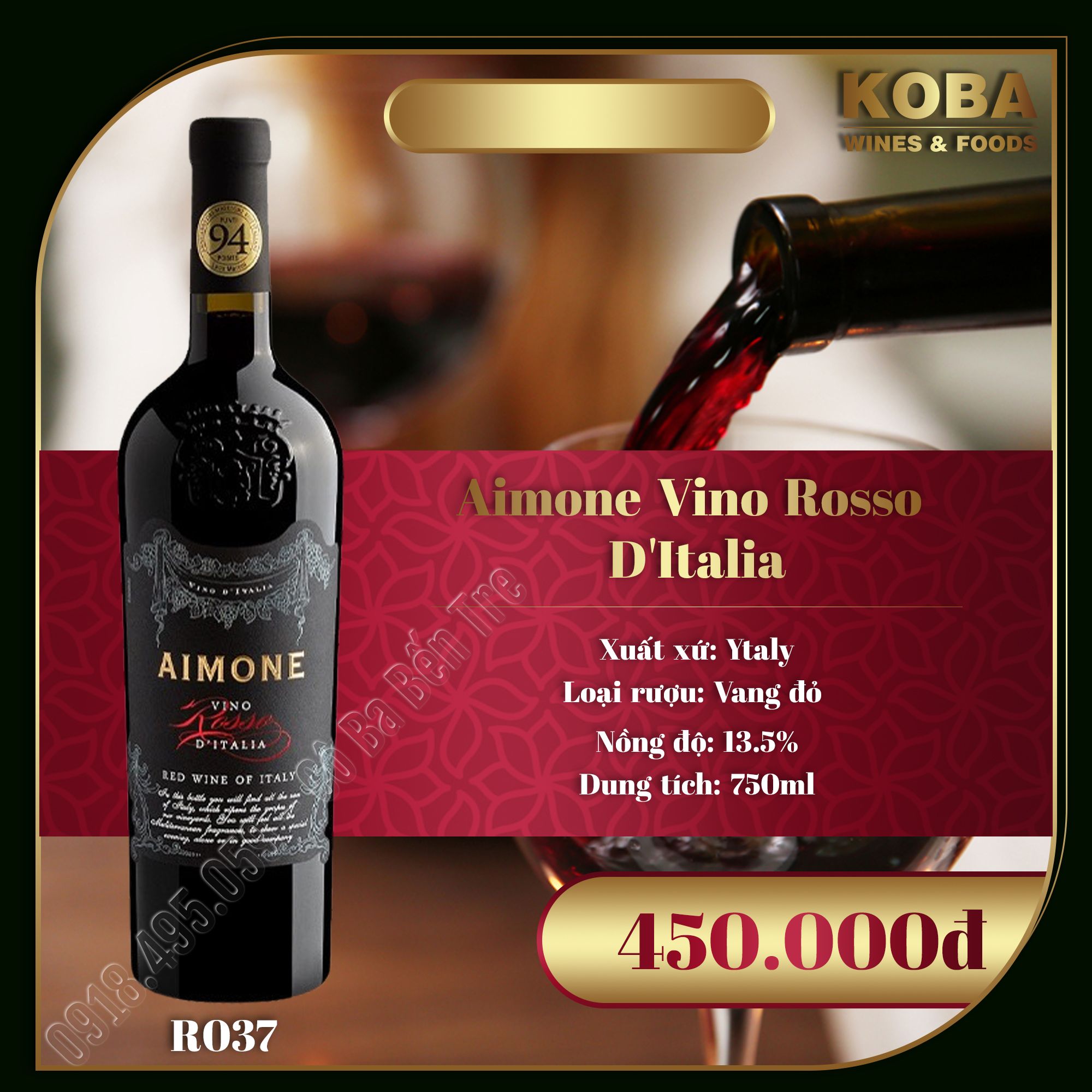 Rượu Vang Đỏ Ý - Aimone Vino Rosso D'Italia - 13.5 độ