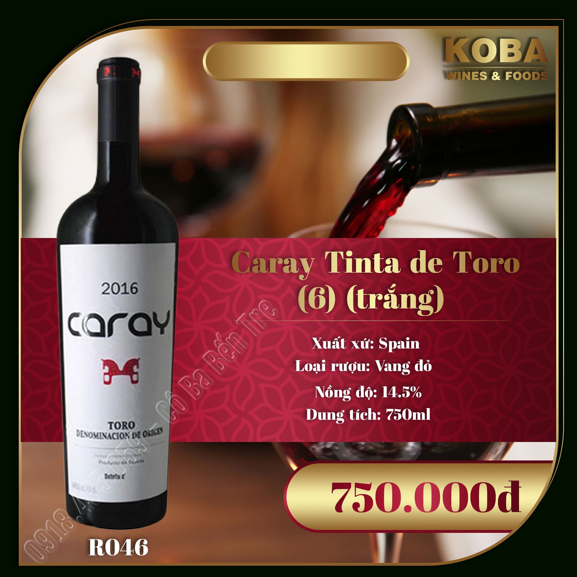 Rượu Vang Đỏ Spain - Caray Tinta de Toro 2016 (6) (Trắng) - 14.5 độ