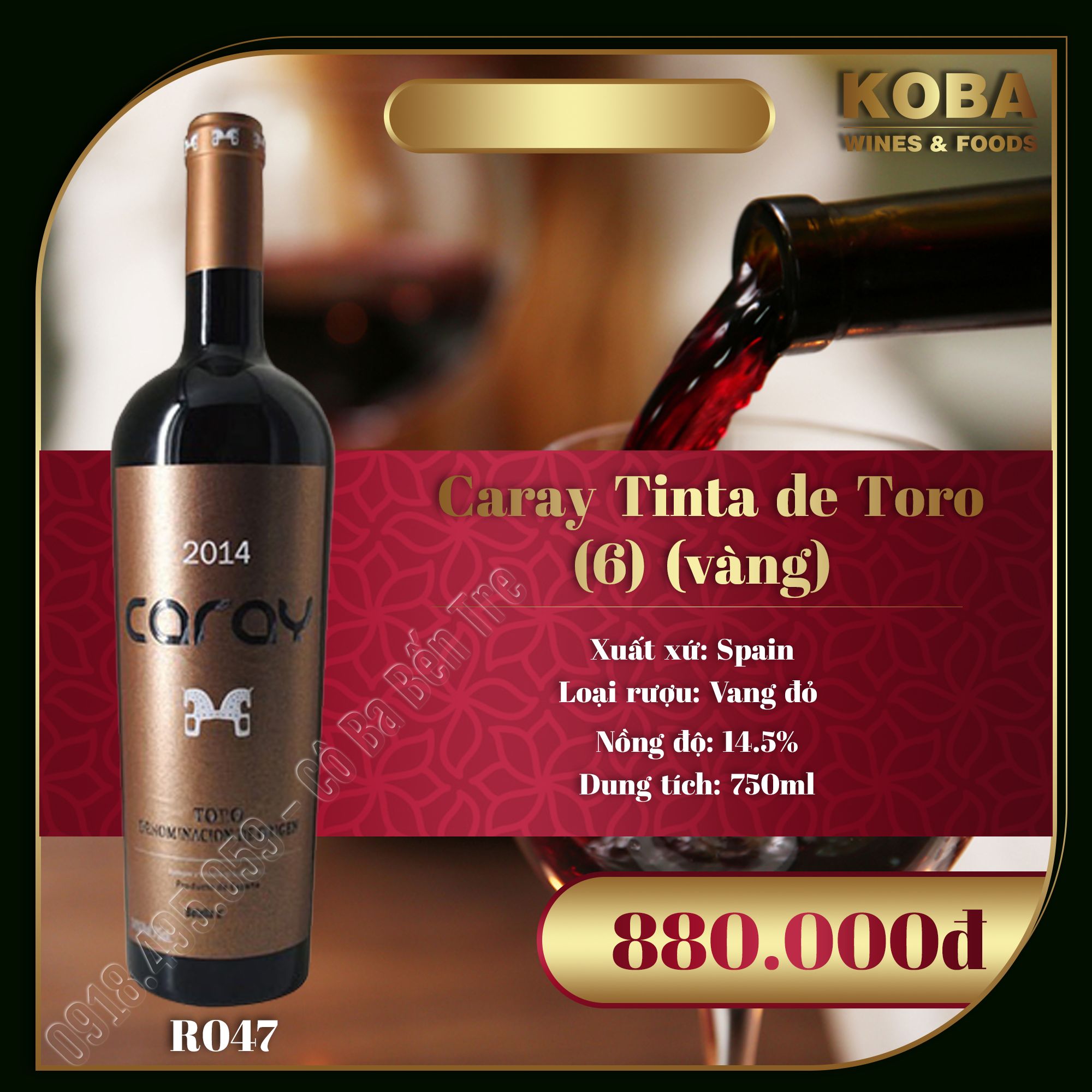 Rượu Vang Đỏ Spain - Caray Tinta de Toro 2014 (6) (Vàng) - 14.5 độ