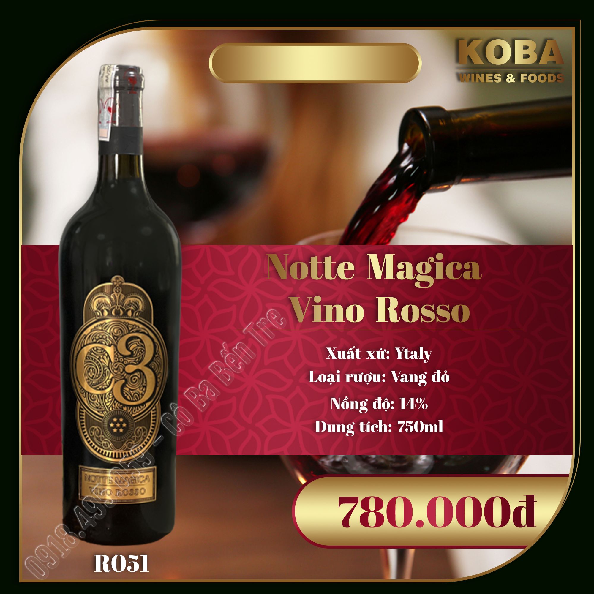 Rượu Vang Đỏ Ý - KOBA C3 NOTTE MAGICA VINO ROSSO - 14 độ