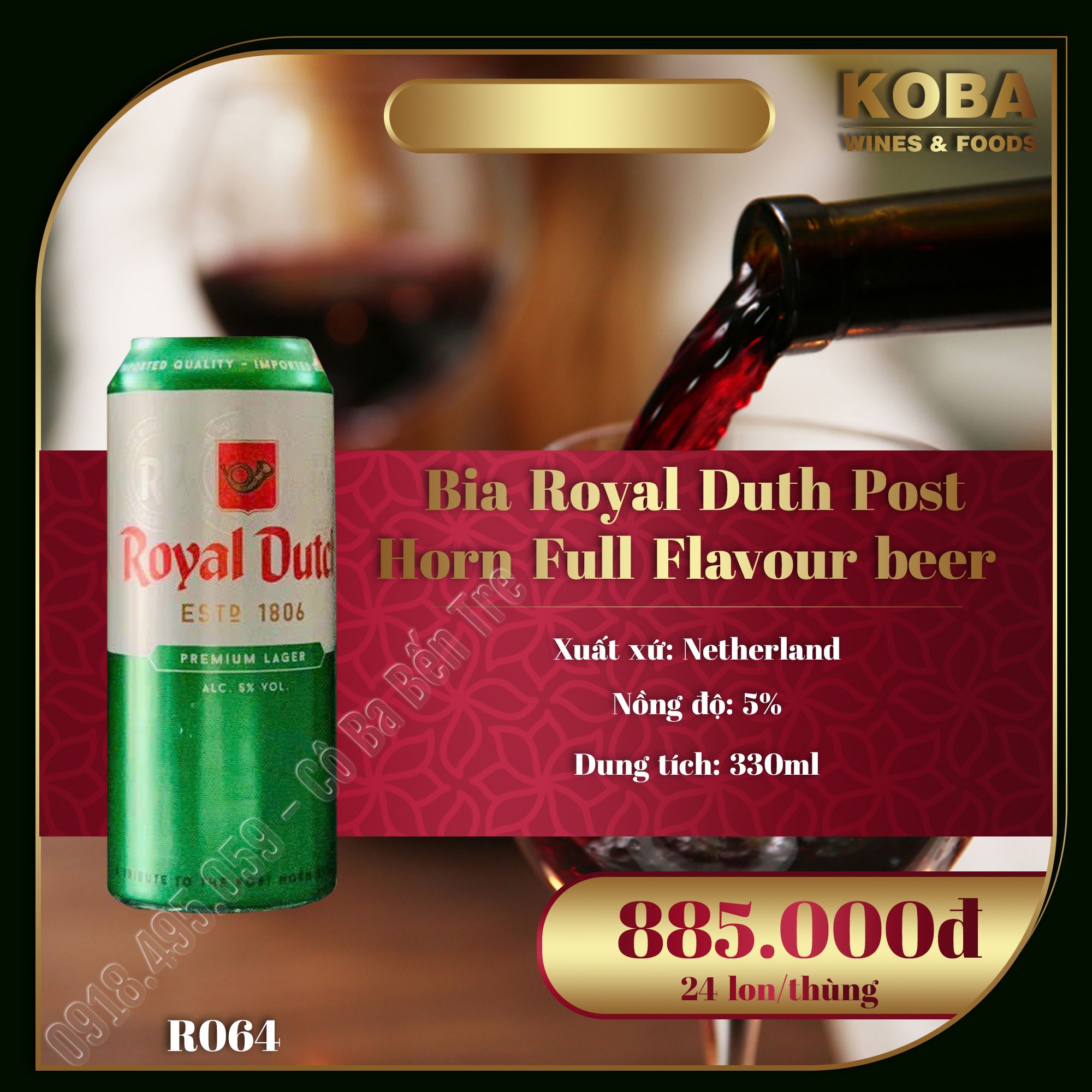 Bia Netherland - Royal Duth Post Horn Full Flavour beer - 5 độ