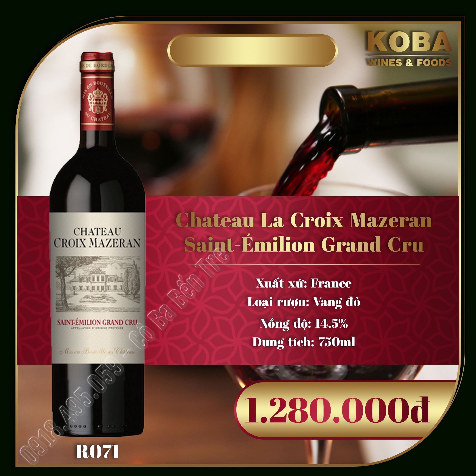 Rượu Vang Đỏ Pháp - CHATEAU LA CROIX MAZERAN SAINT-ÉMILION GRAND CRU - 14,5 độ