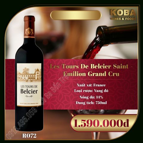  Rượu Vang Đỏ Pháp - Les Tours De Belcier Saint - Emilion Grand Cru - 14 độ 