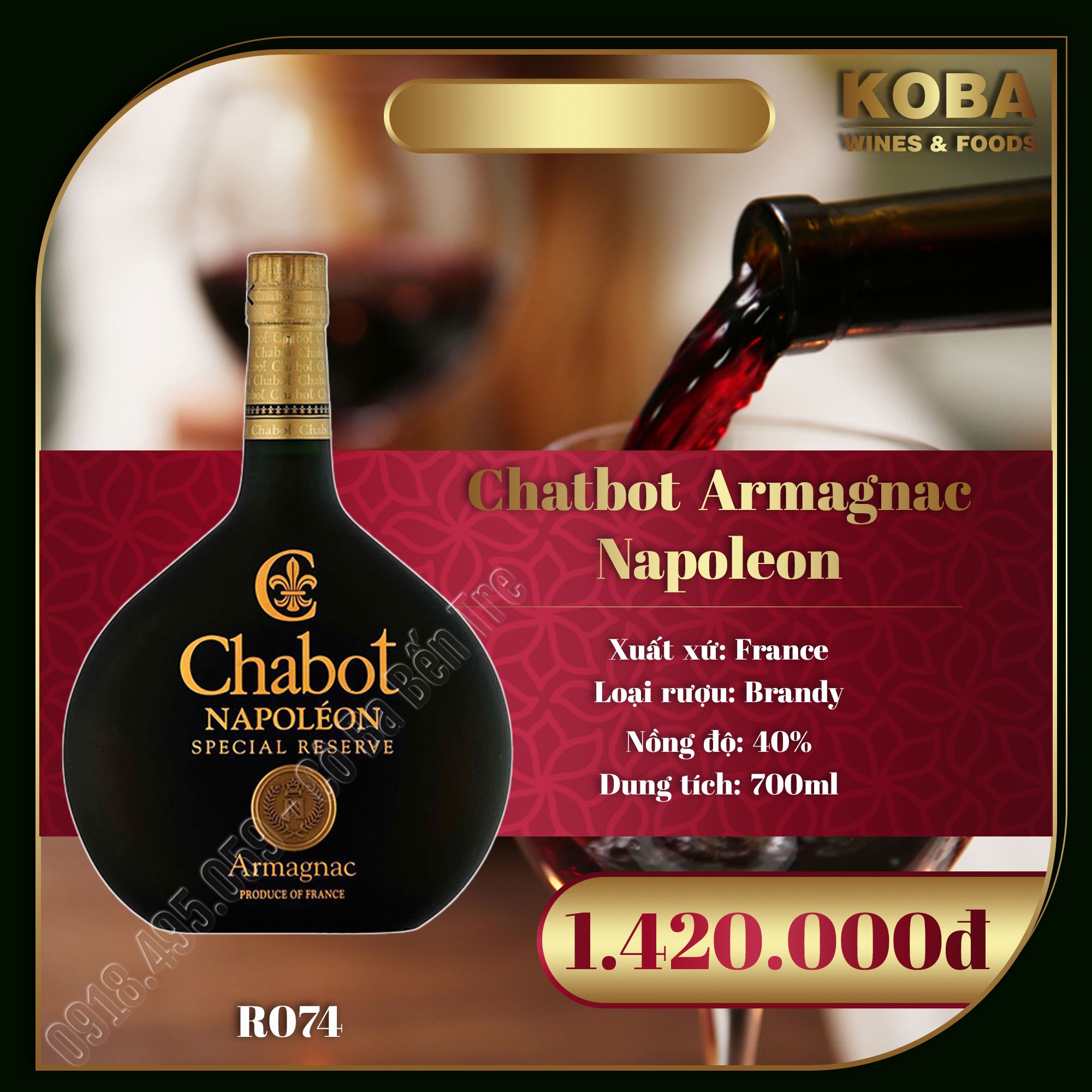 Rượu Brandy Pháp - Chatbot Armagnac Napoleon - 40 độ