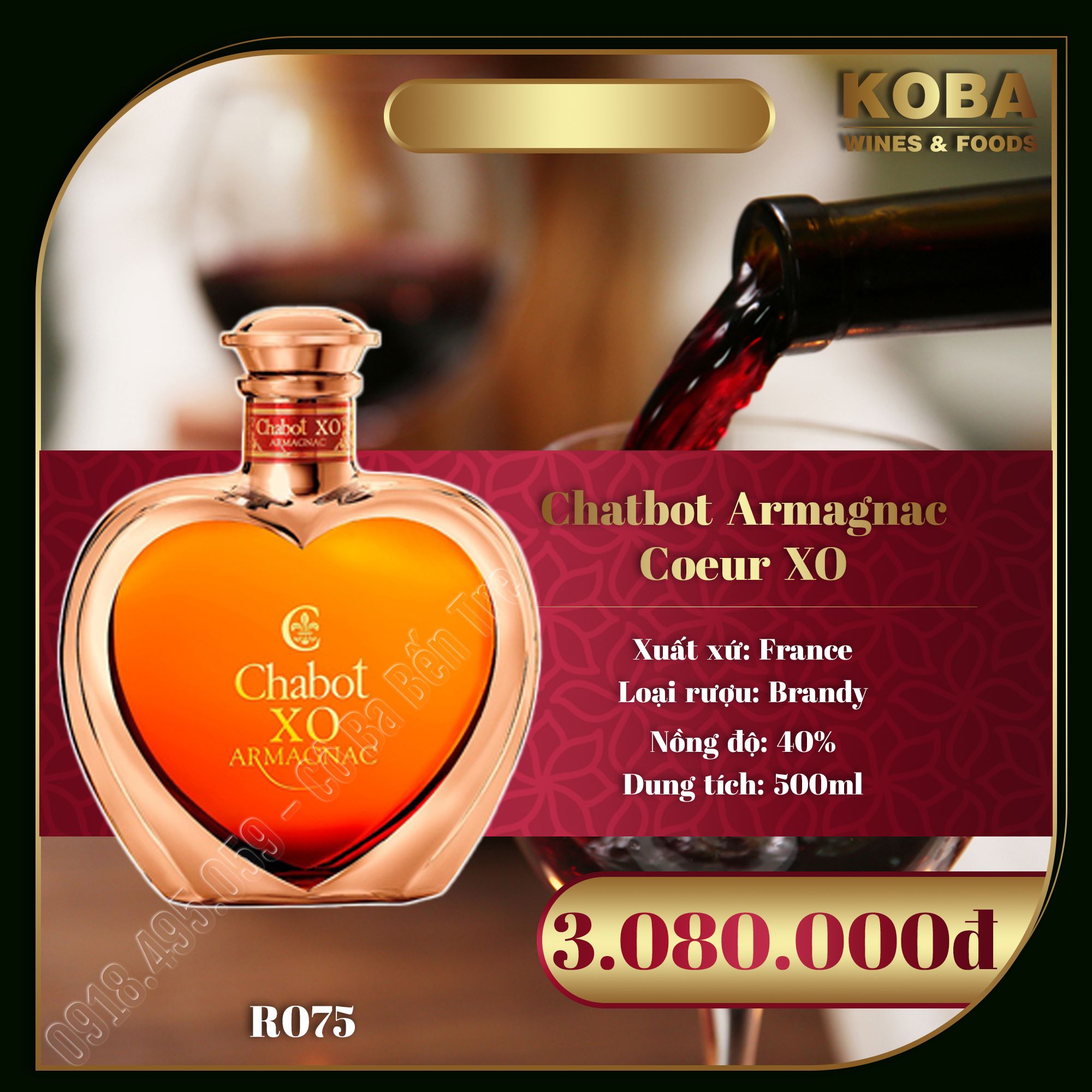 Rượu Brandy Pháp - Chatbot Armagnac Coeur XO - 40 độ