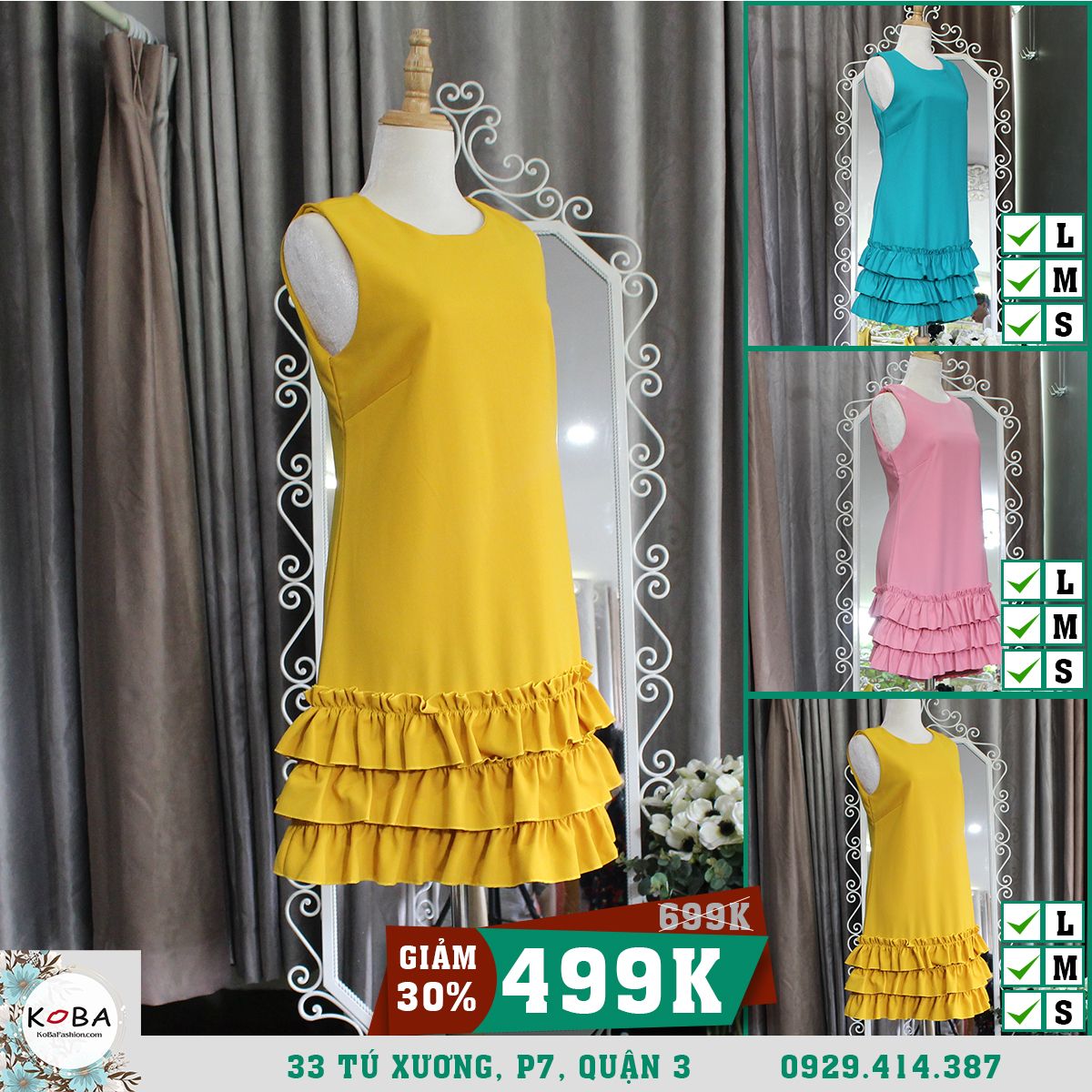 Đầm váy chữ A Thiết Kế Chân Nhún Bèo K002