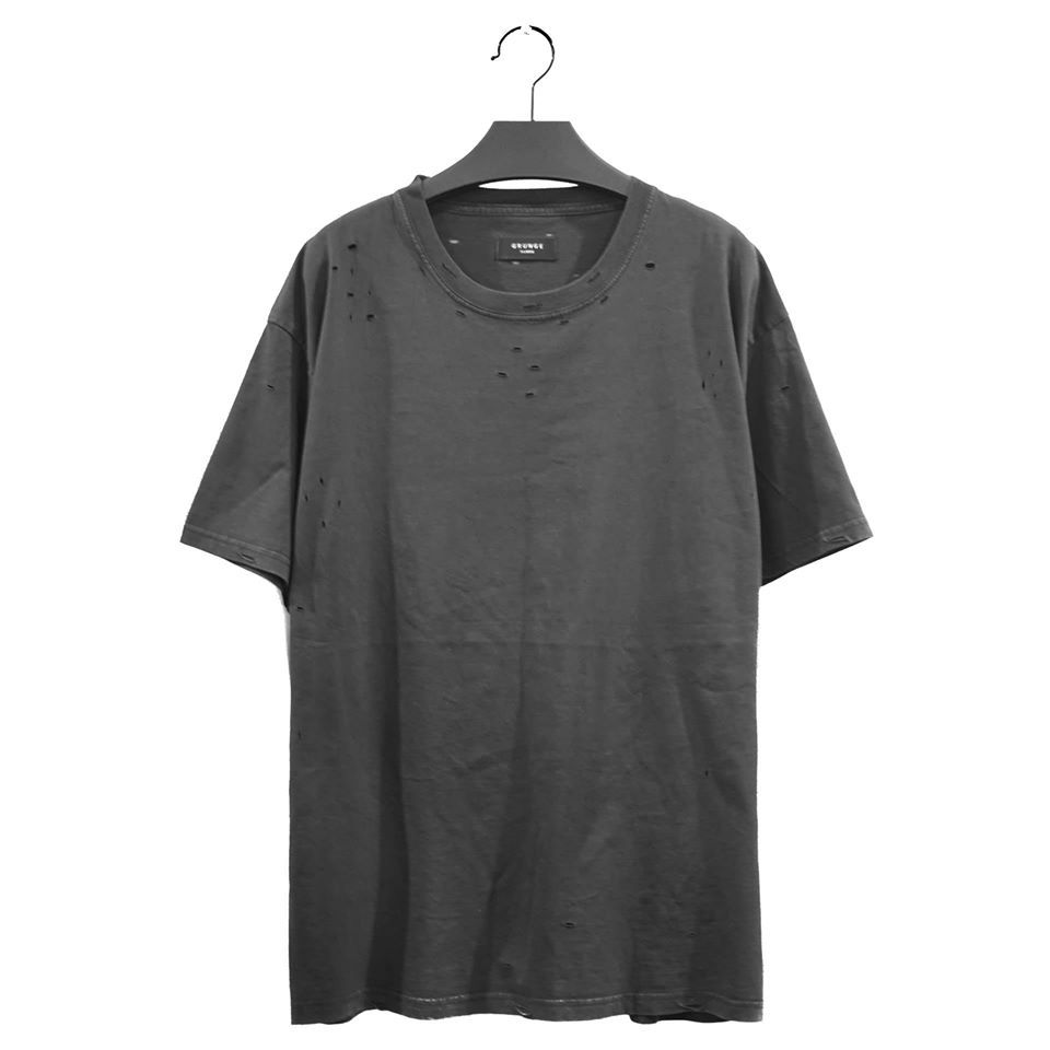 GREY WASHED ESSENTIALS DISTRESSED BASIC TEE